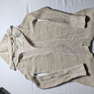 ROXY Boho Crochet Open Knit Hooded Long Cardigan Size Medium